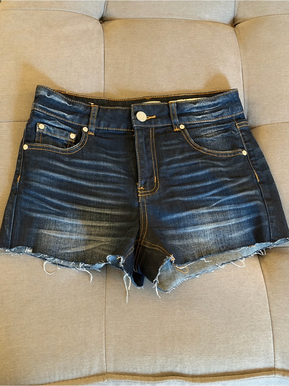 Dark Wash Denim Frayed Hem Women’s Shorts